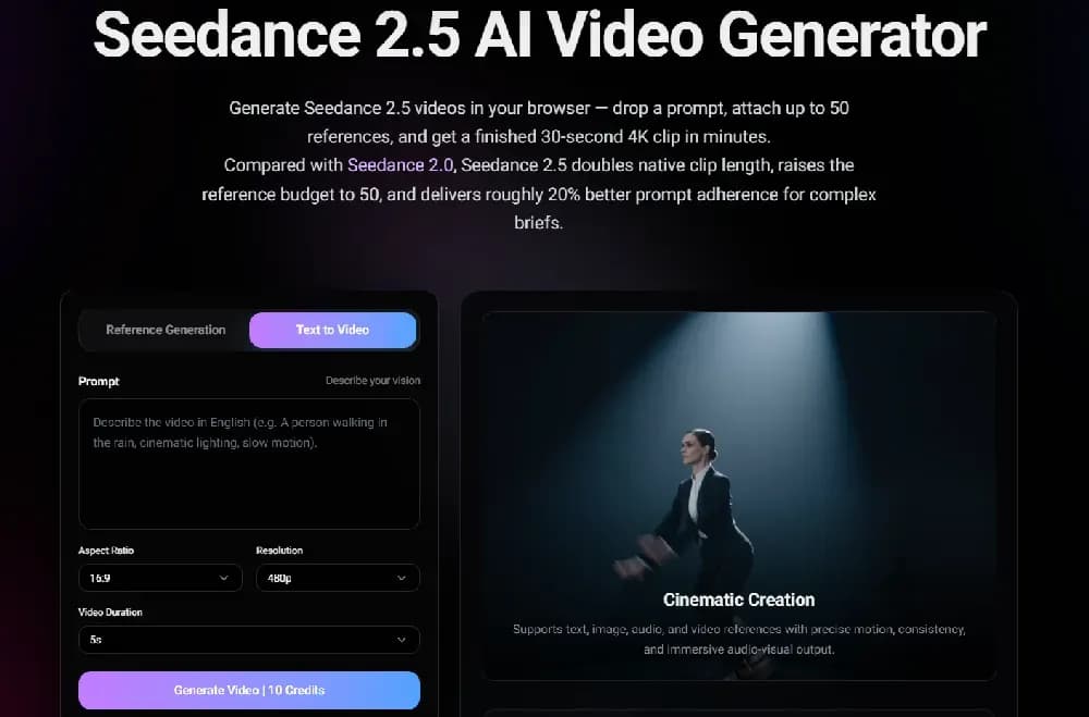 Seedance 2.5 AI Video Generator | Seedio - Product Image